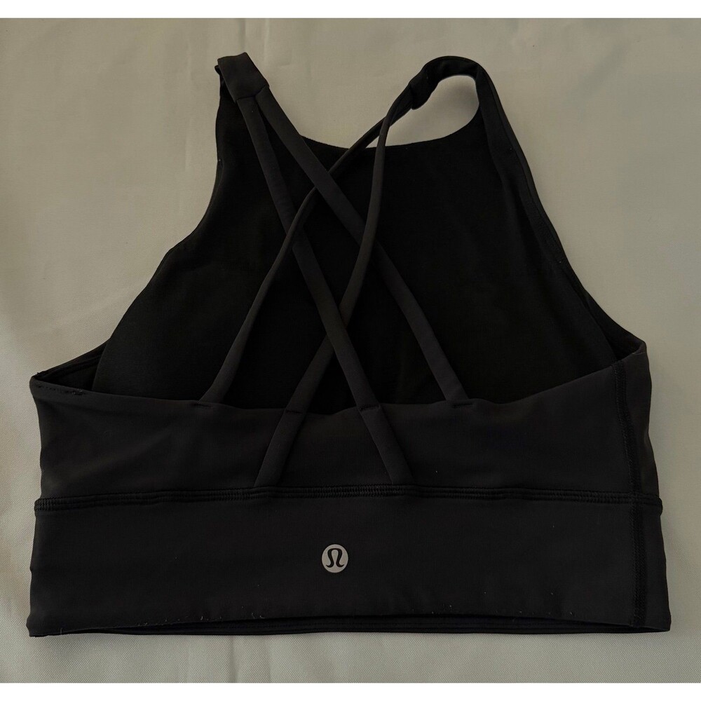Lululemon Energy Bra High Neck 6 Long Line Tough Black Strappy Back Crop Top